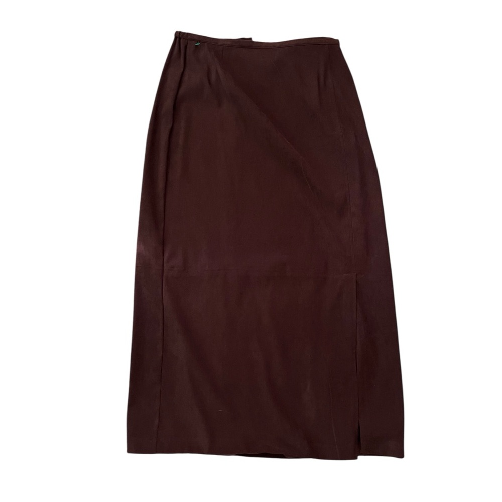 Y2K Norton Studio Petites Faux Suede Midi Pencil Skirt Brown 10P